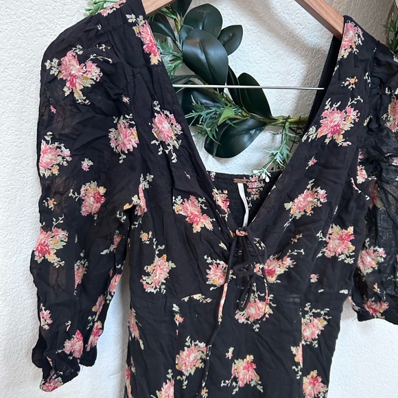 Free People Women's size 0 Black Sea Glass Floral Maxi Dress Lined Boho Flowy - Picture 11 of 16